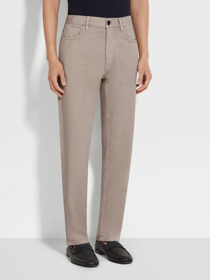 LIGHT TAUPE STRETCH COTTON AND LINEN ROCCIA JEANS 4