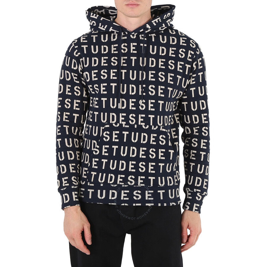 Etudes Men's Navy Stencil Allover Logo-Pront Hoodie - 3