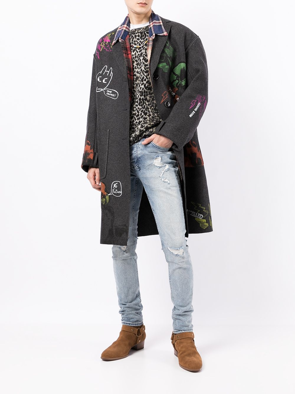 graffiti-print wool coat - 2