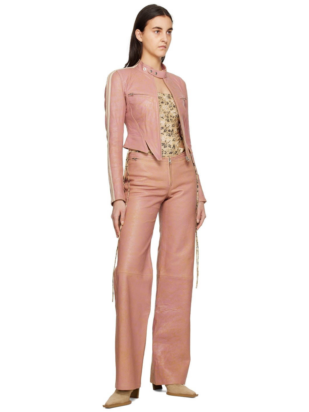 SSENSE Exclusive Pink Stain Leather Pants - 4