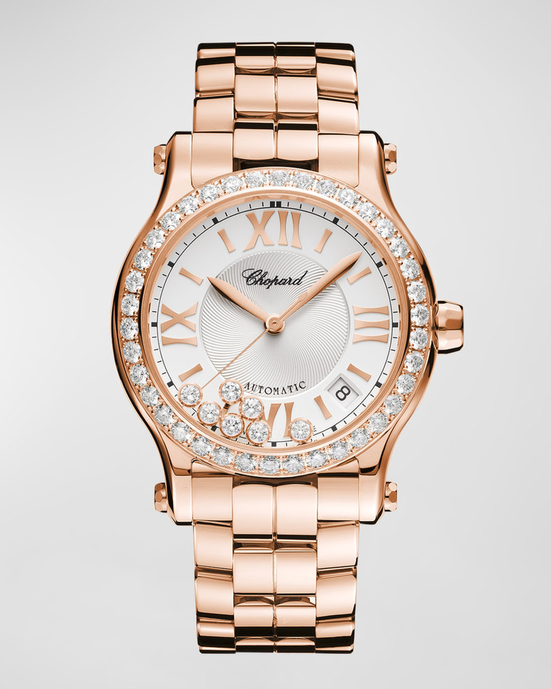 Happy Sport 36mm 18K Rose Gold Diamond Bezel Bracelet Watch 1