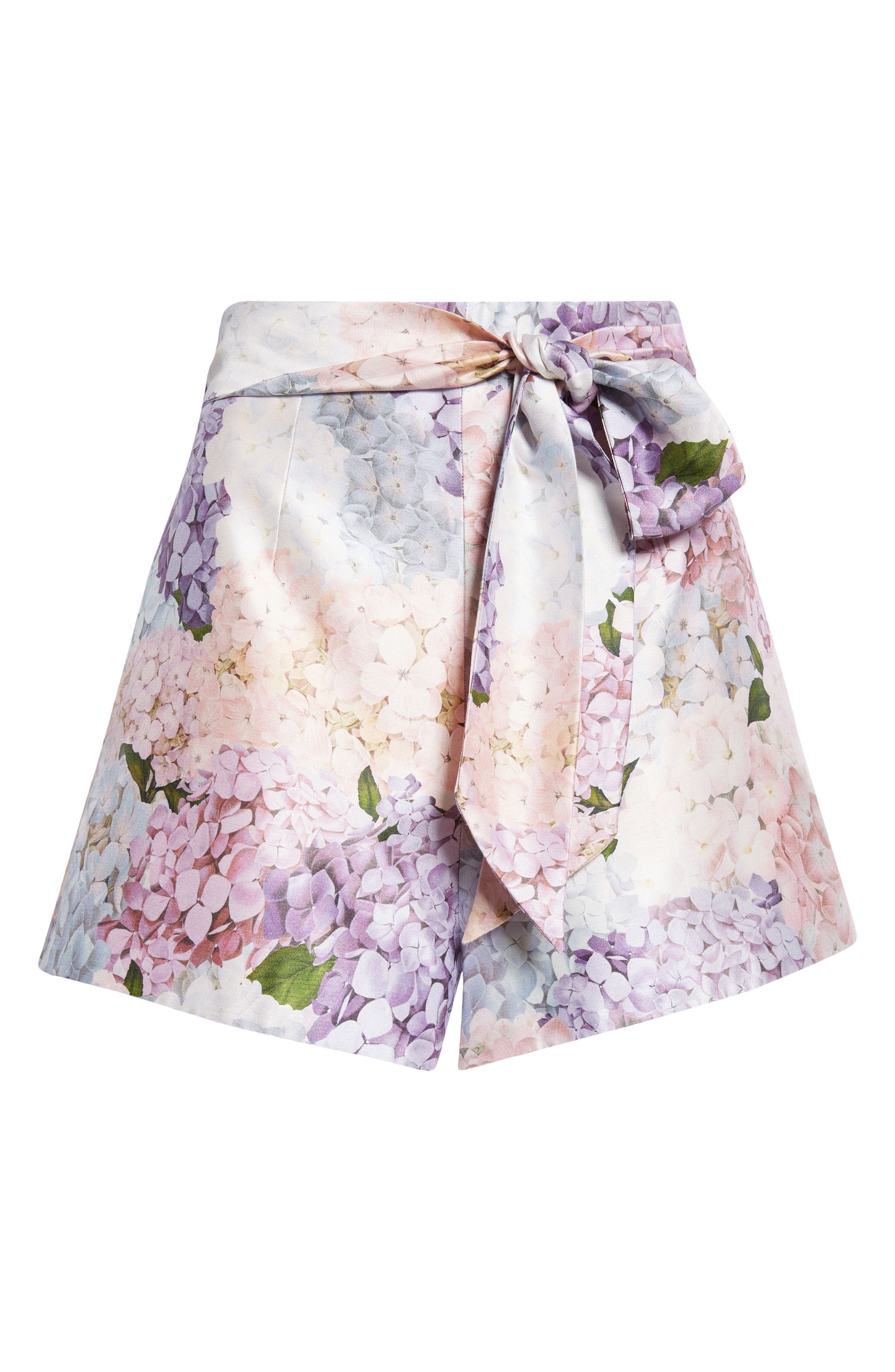 Zimmermann Floral Print Belted Flat Front Silk Shorts in Multi Hydrangea at Nordstrom - 6