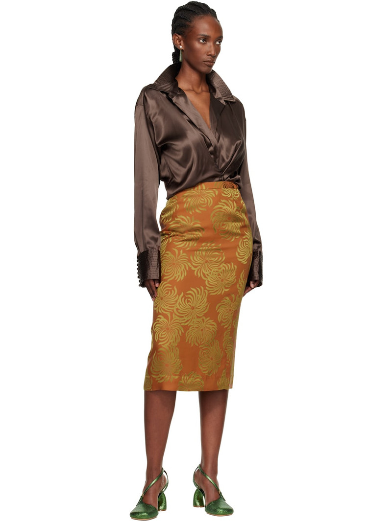 Dries Van Noten Orange & Gold Double Dye Jacquard Midi Skirt outlook