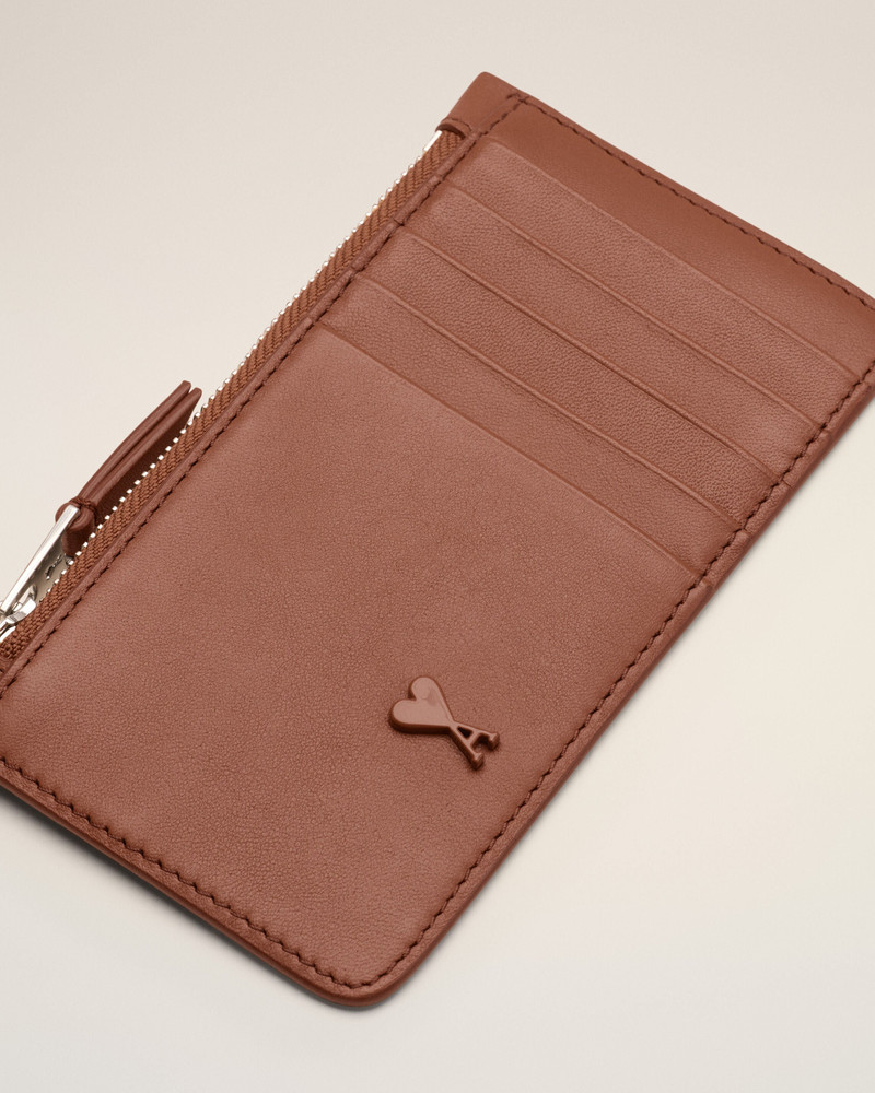 BROWN COWHIDE LEATHER AMI DE COEUR ZIPPED CARD HOLDER 3