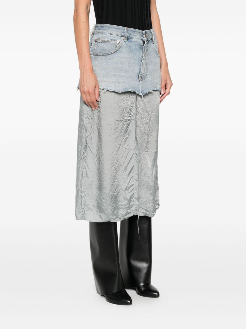denim-panelled midi skirt - 3