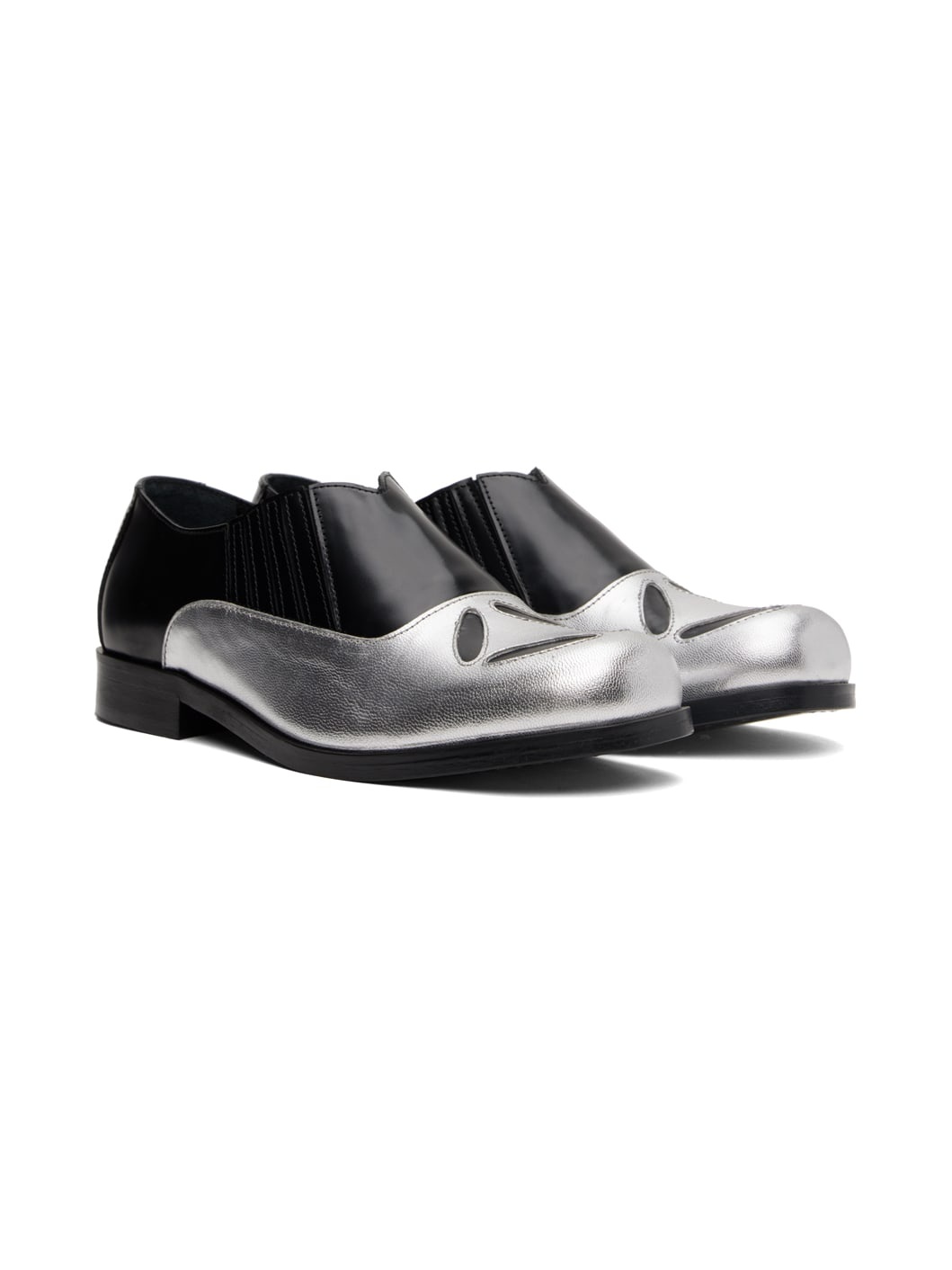 Black & Silver 4 Slashed Loafers - 4