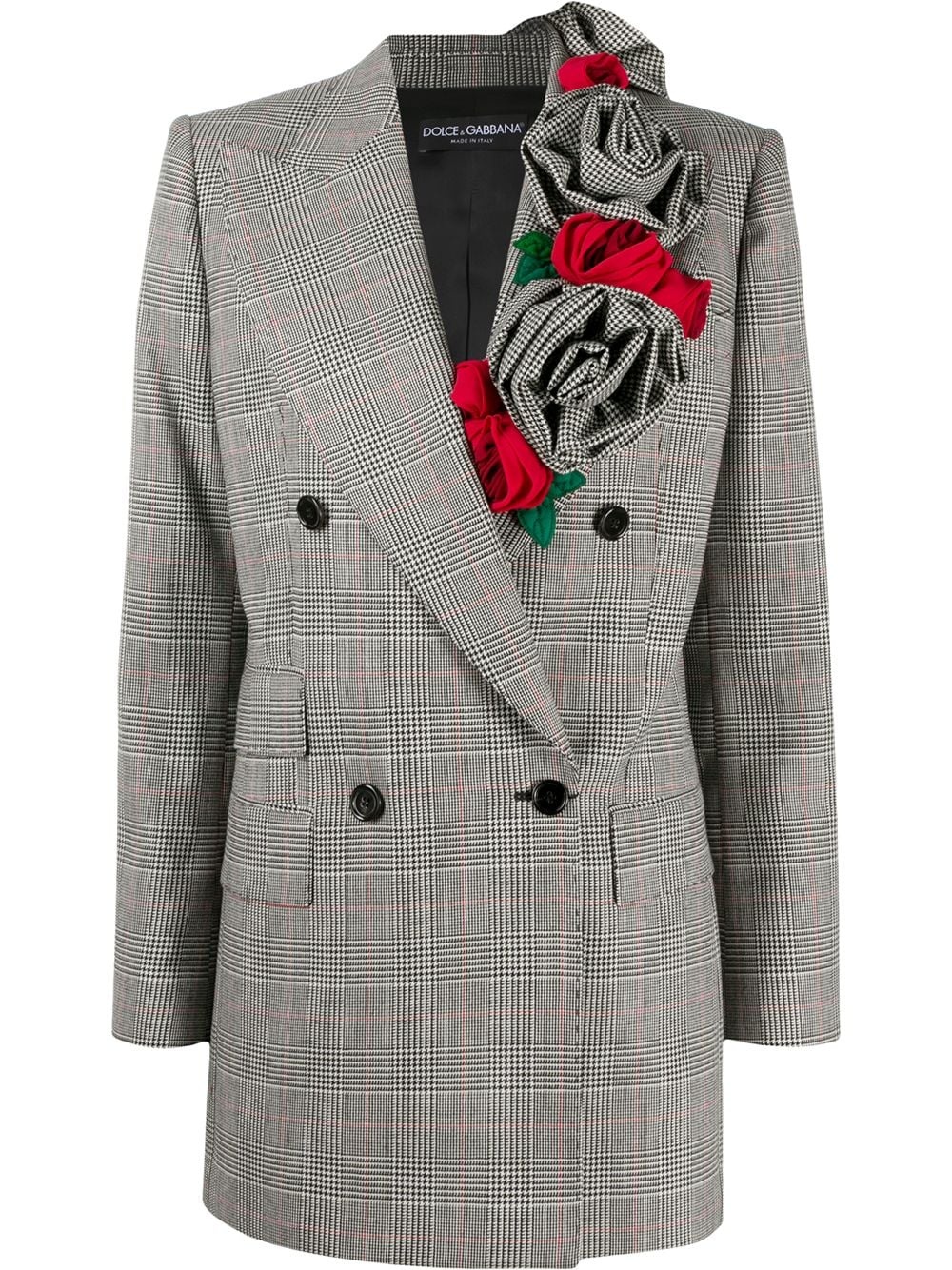 Glen plaid rose applique blazer - 1