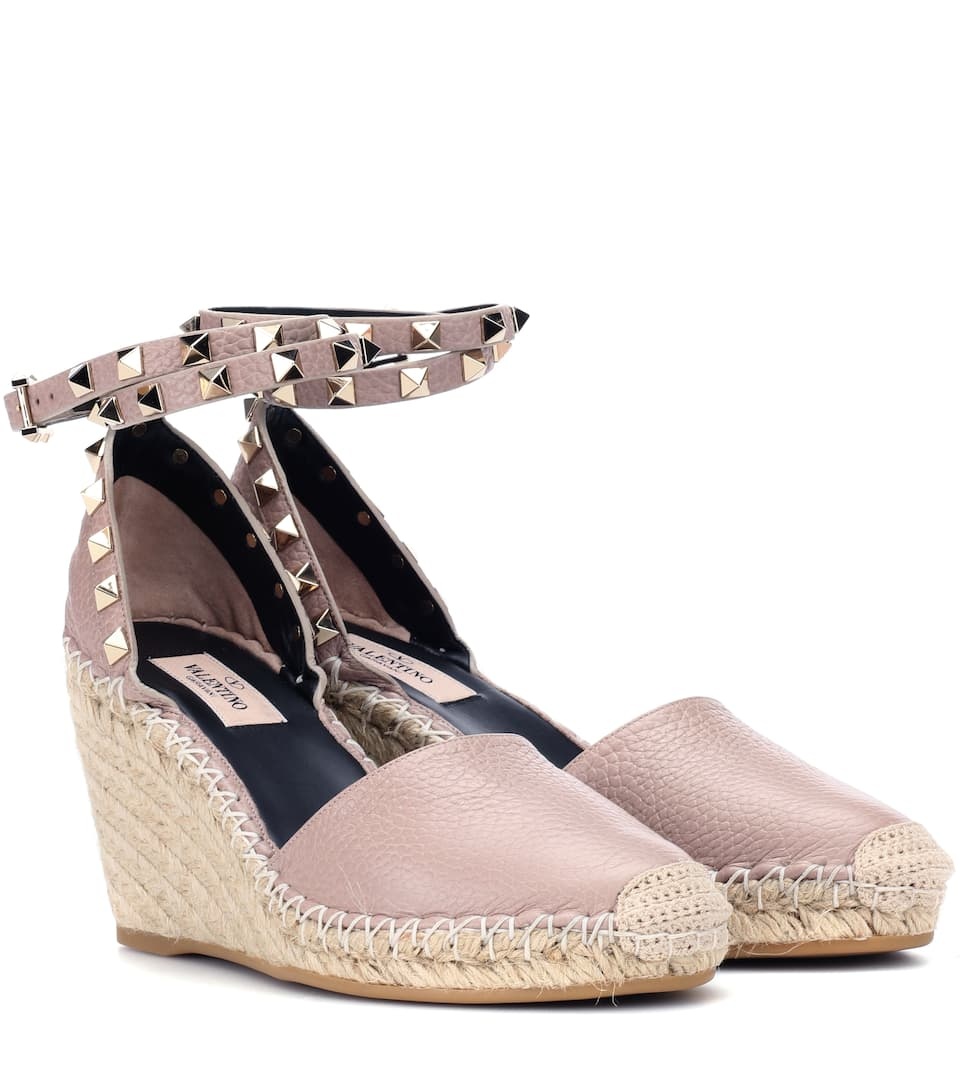 Rockstud Double leather wedge espadrilles - 1