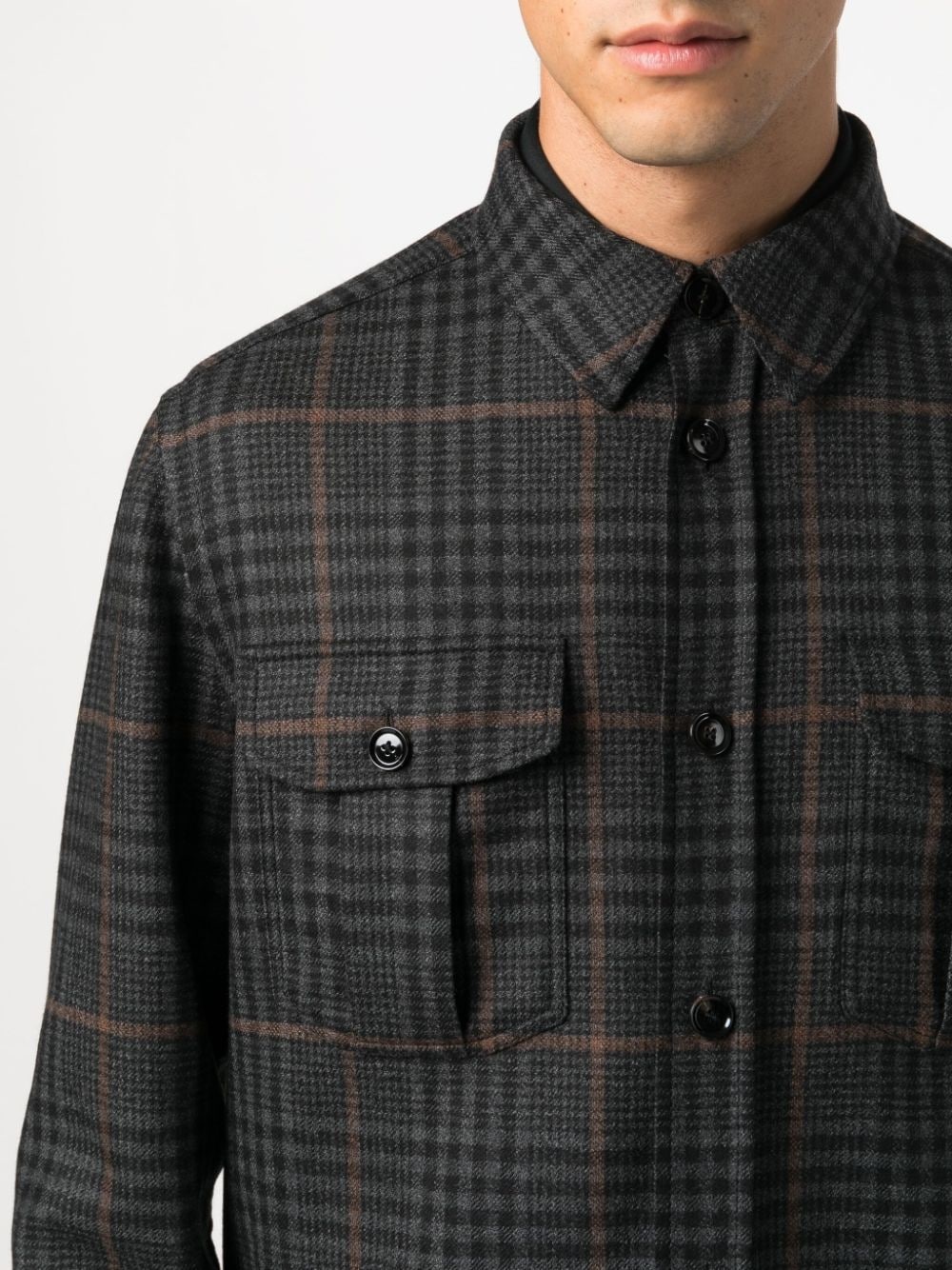check-print knitted shirt jacket - 5