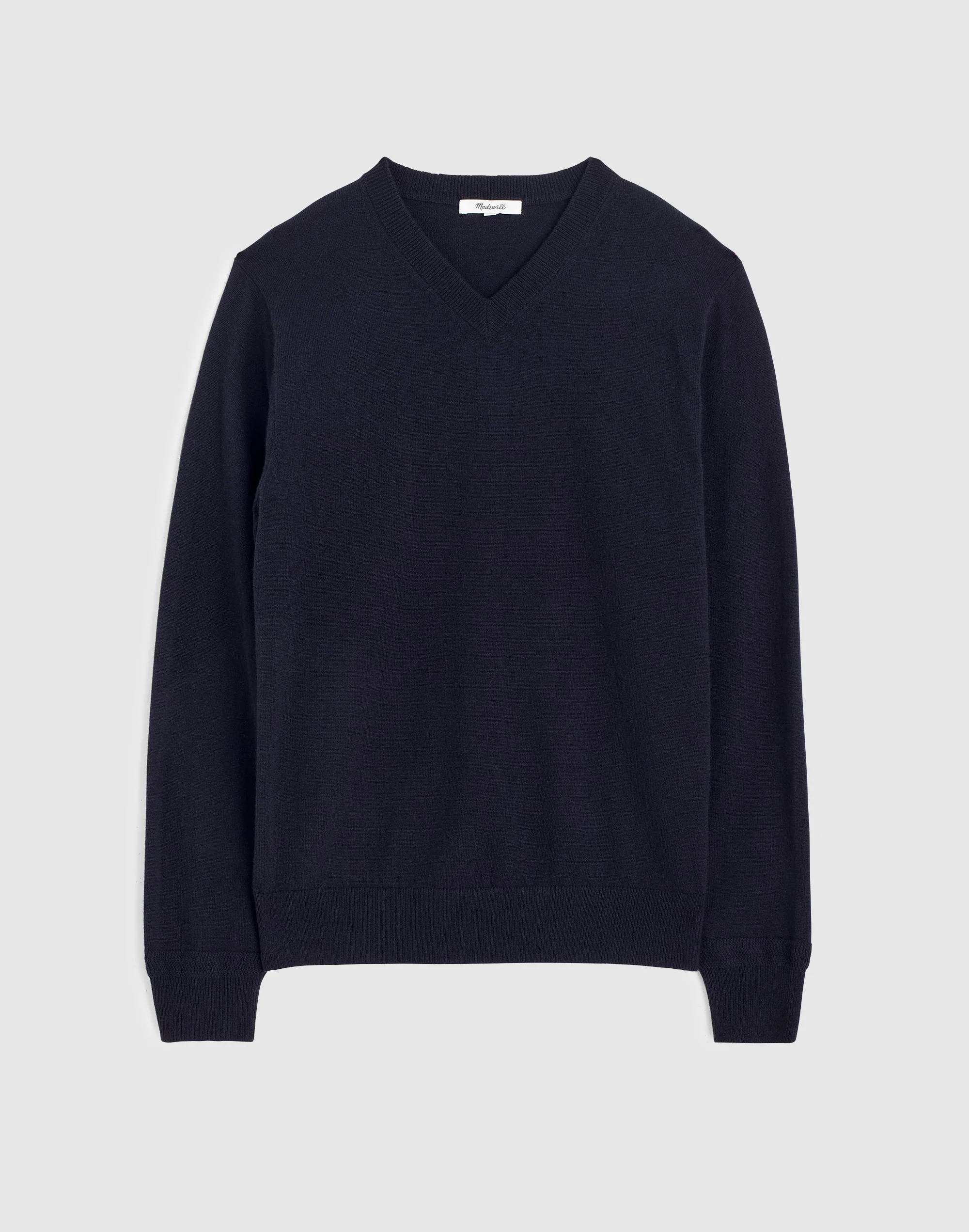 Textured-Stitch V-Neck Sweater in Harbor Wool Blend - 1