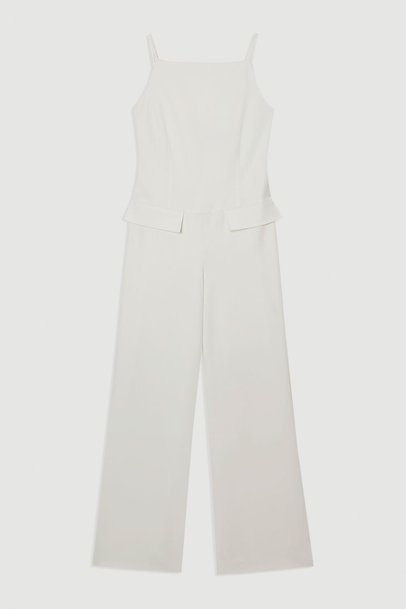 Compact Stretch Stab Stitch Square Neck Tailored Wide Leg Jumpsuit 4