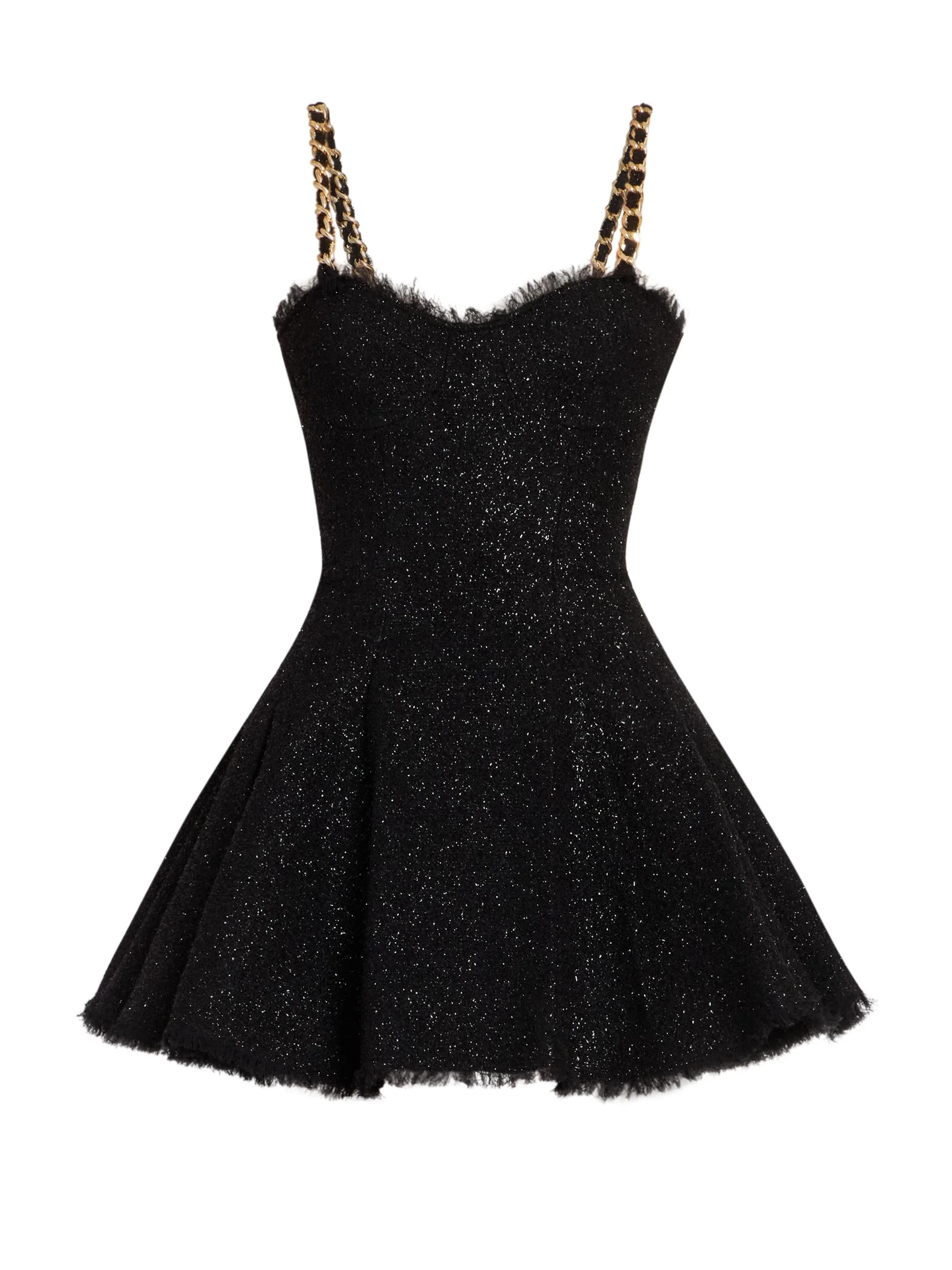 Women's Metallic Tweed Chain Strap Minidress - Noir - 1