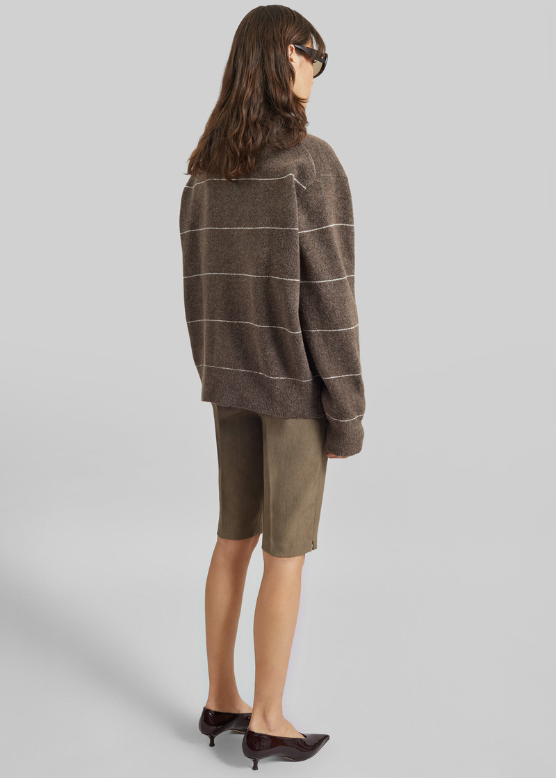 Stenvad Crewneck Cardigan - Brown/White Stripe 6