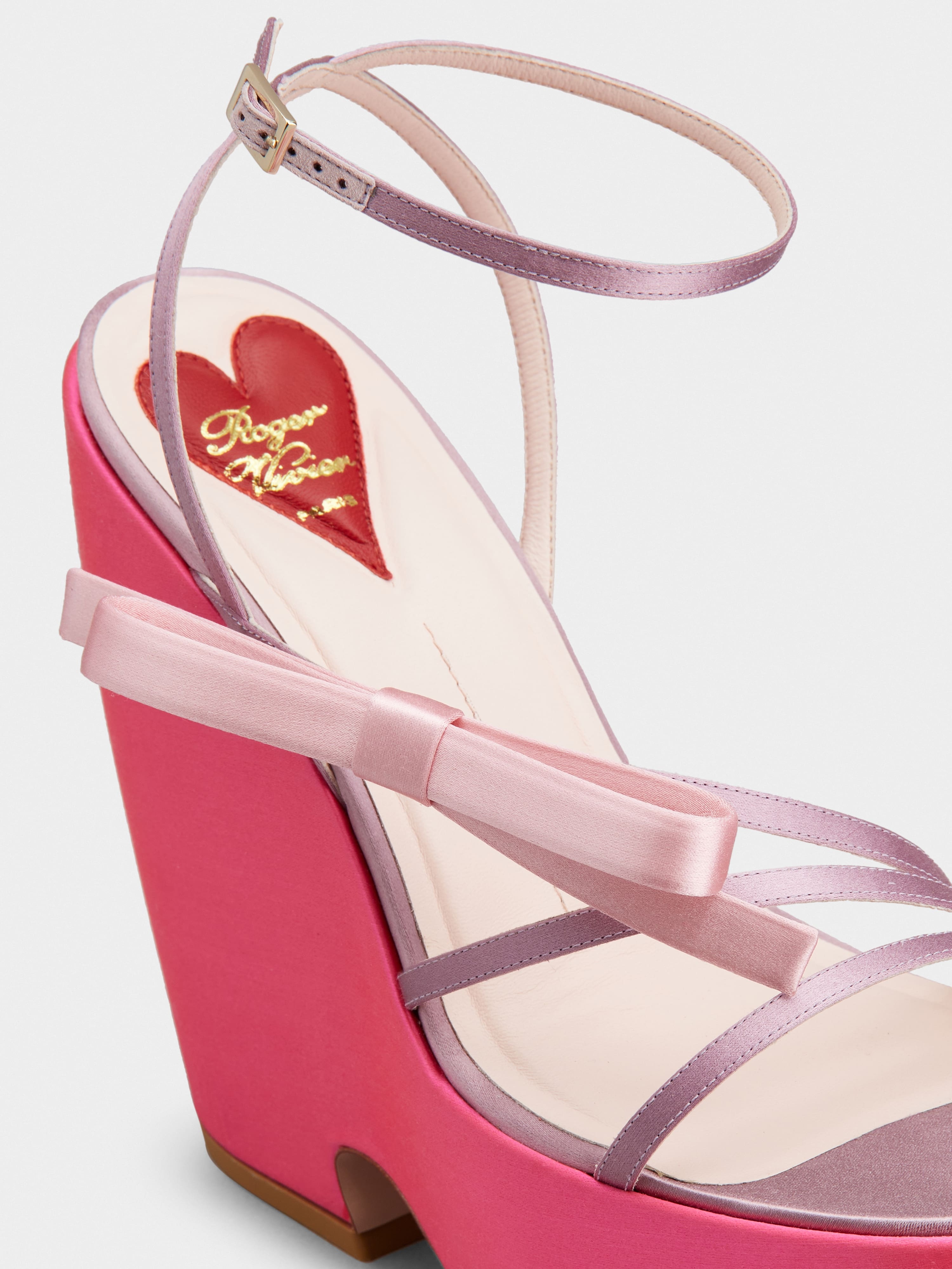 Choc Bow Wedge Sandals in Satin - 3