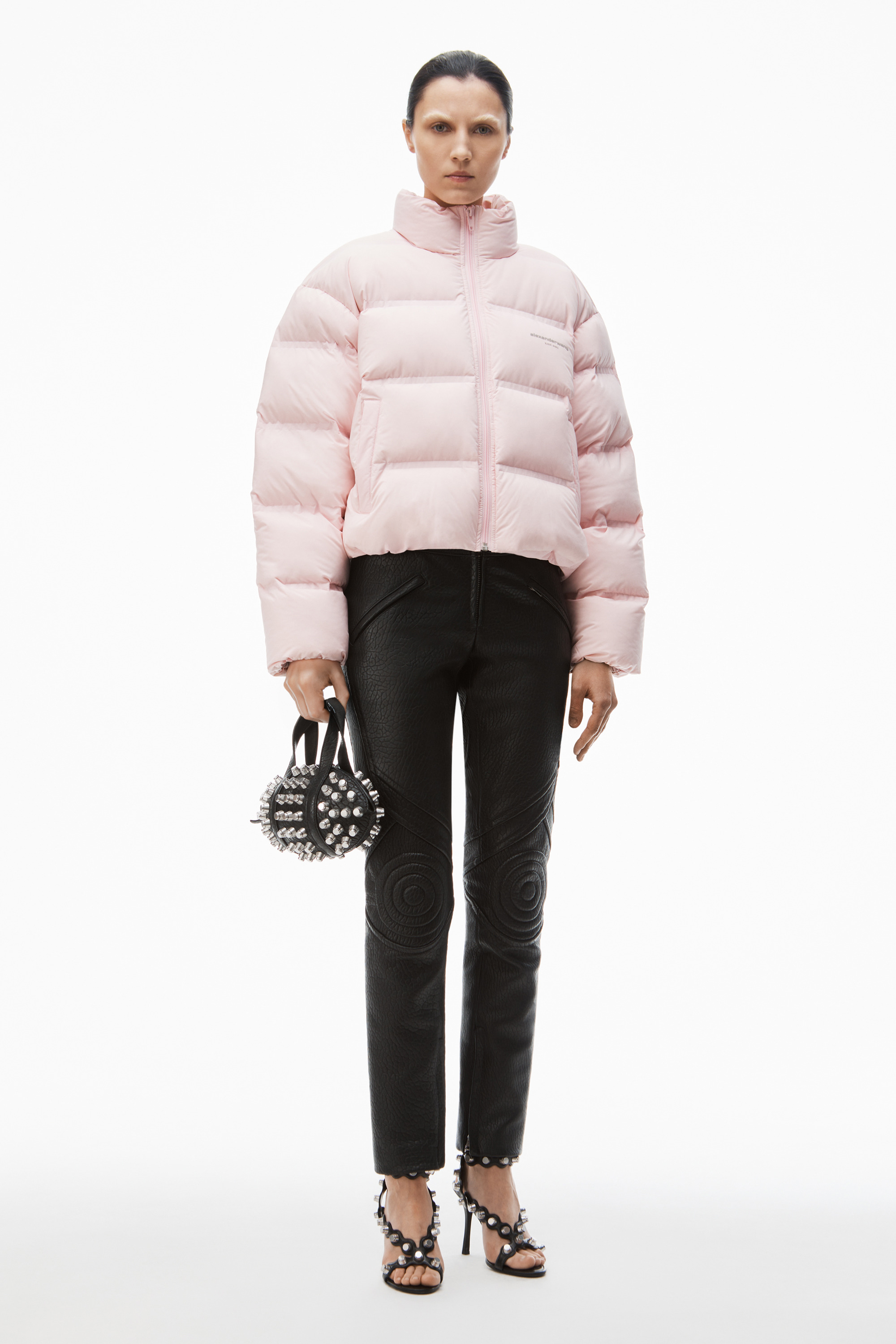 cropped puffer coat with reflective logo - 2