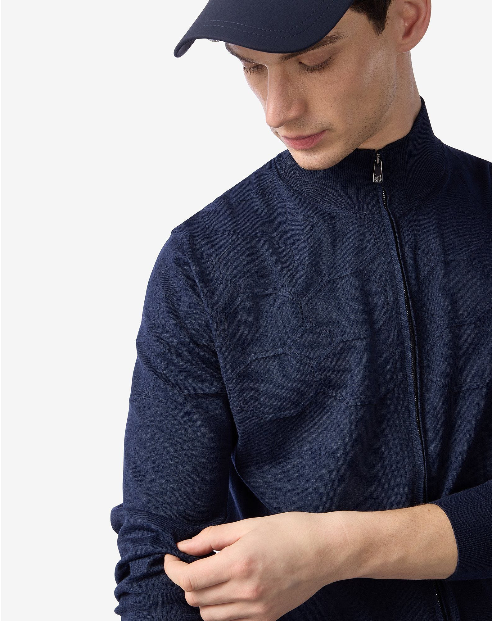 Navy blue full-zip Pima cotton sweatshirt - 5