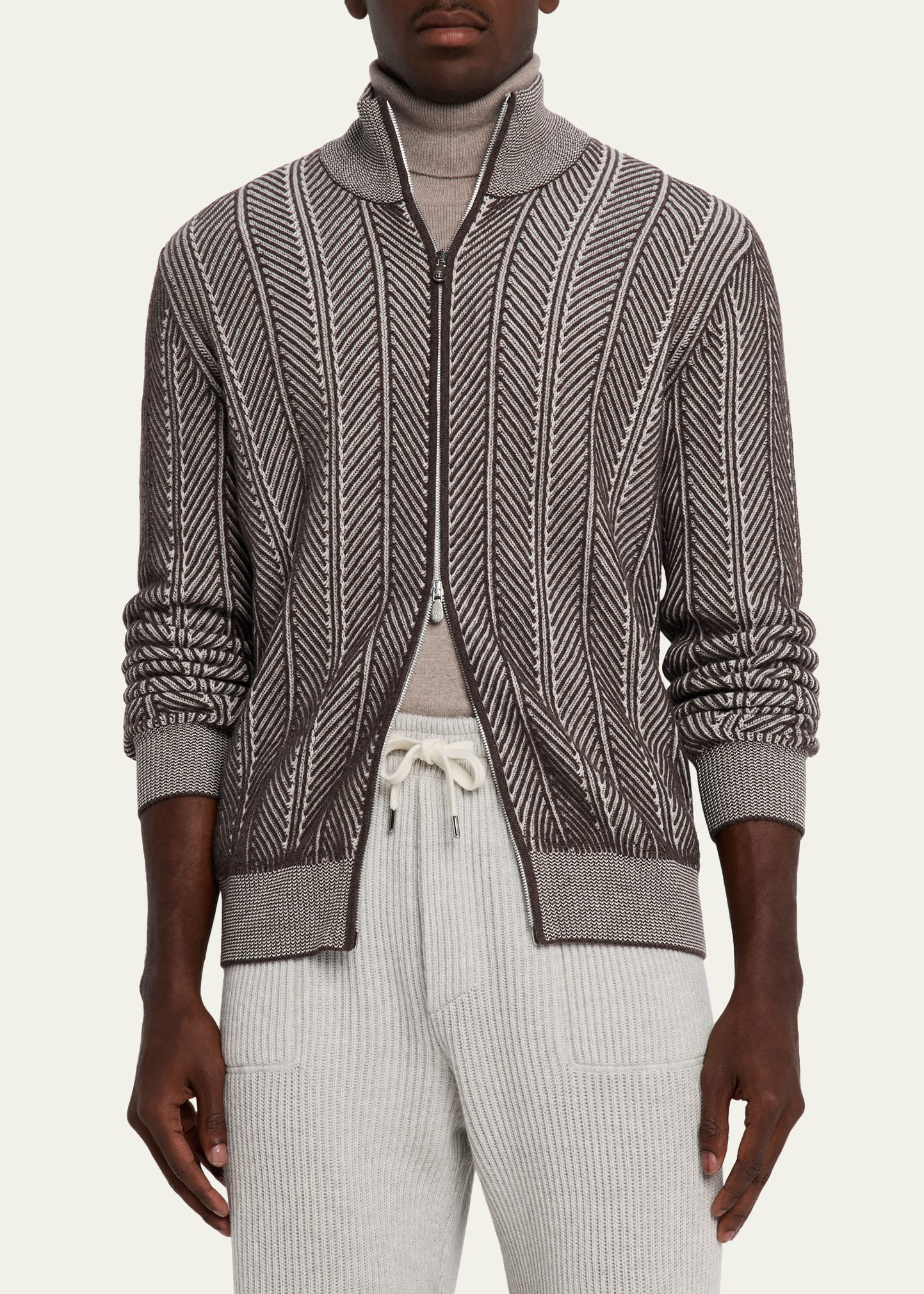 Men's Cashmere Chevron Full-Zip Sweater - 4