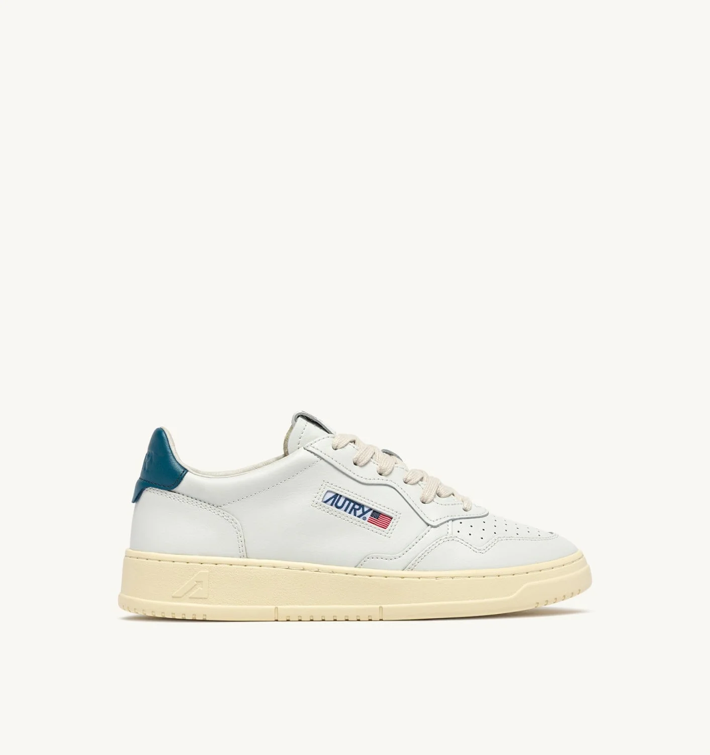 MEDALIST LOW SNEAKERS IN WHITE AND MALLARD BLUE LEATHER - 1