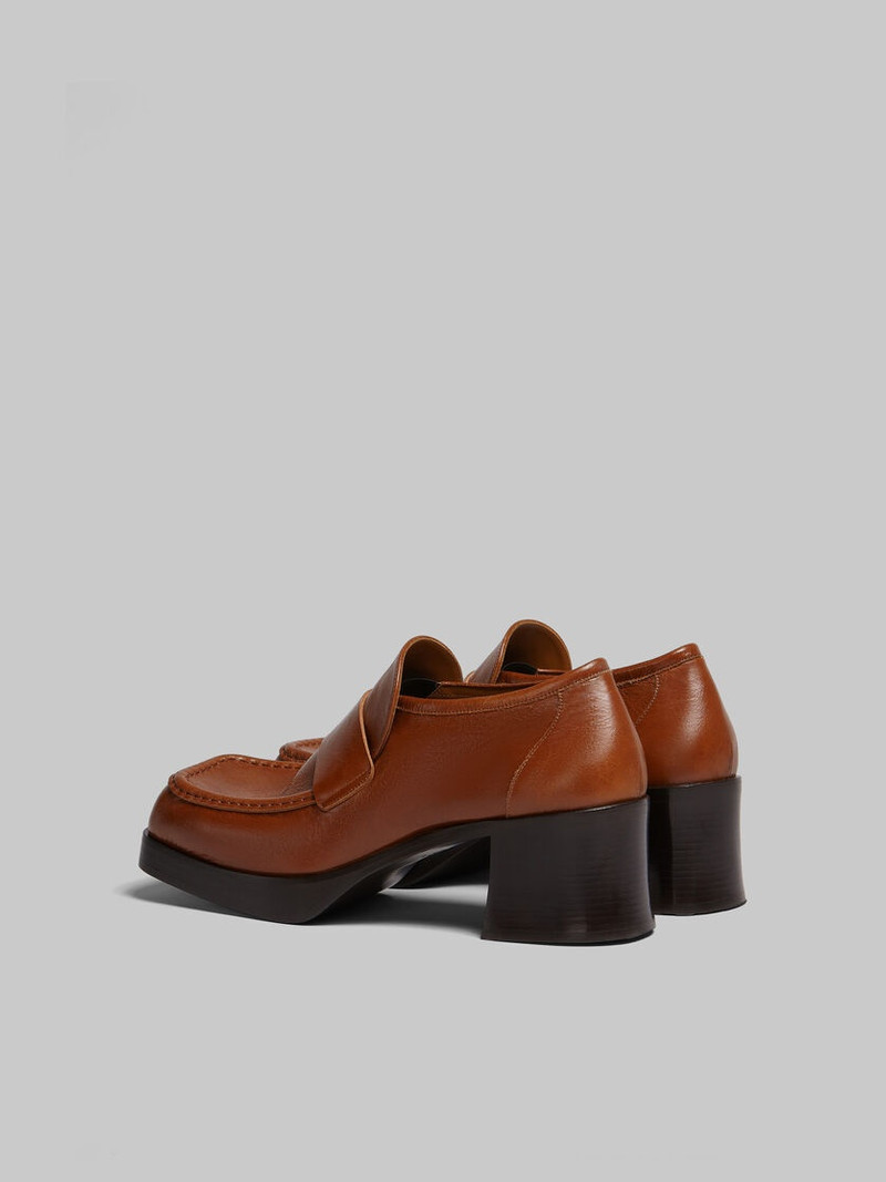 Marni BROWN LEATHER HEELED LOAFER outlook