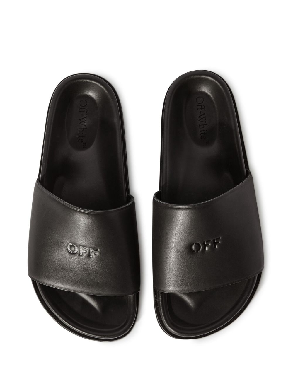 logo-debossed leather slides - 4