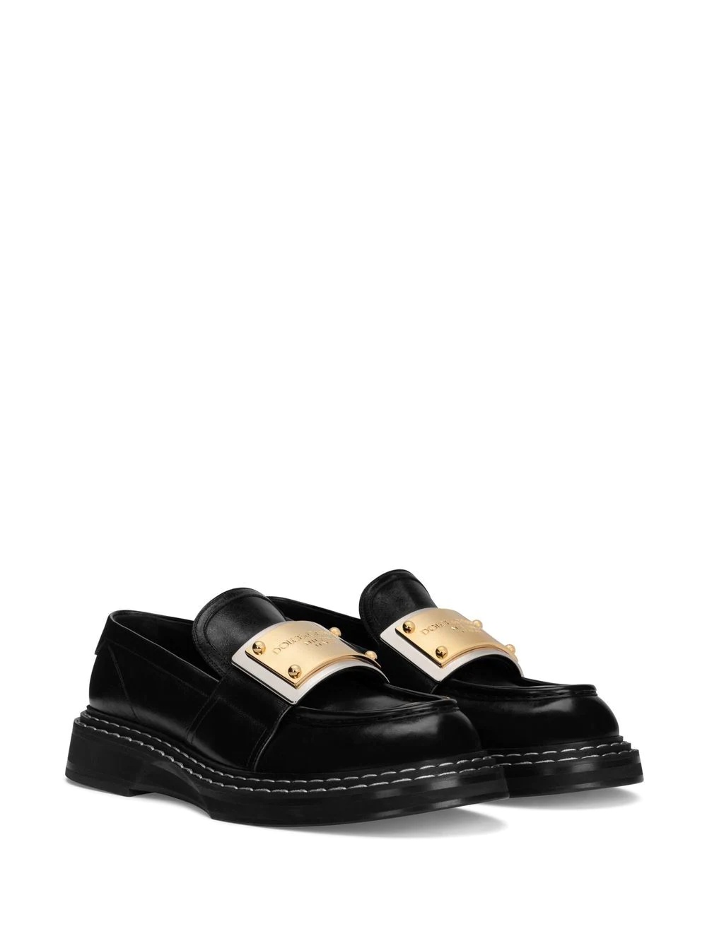 logo plaque leather loafers - 2