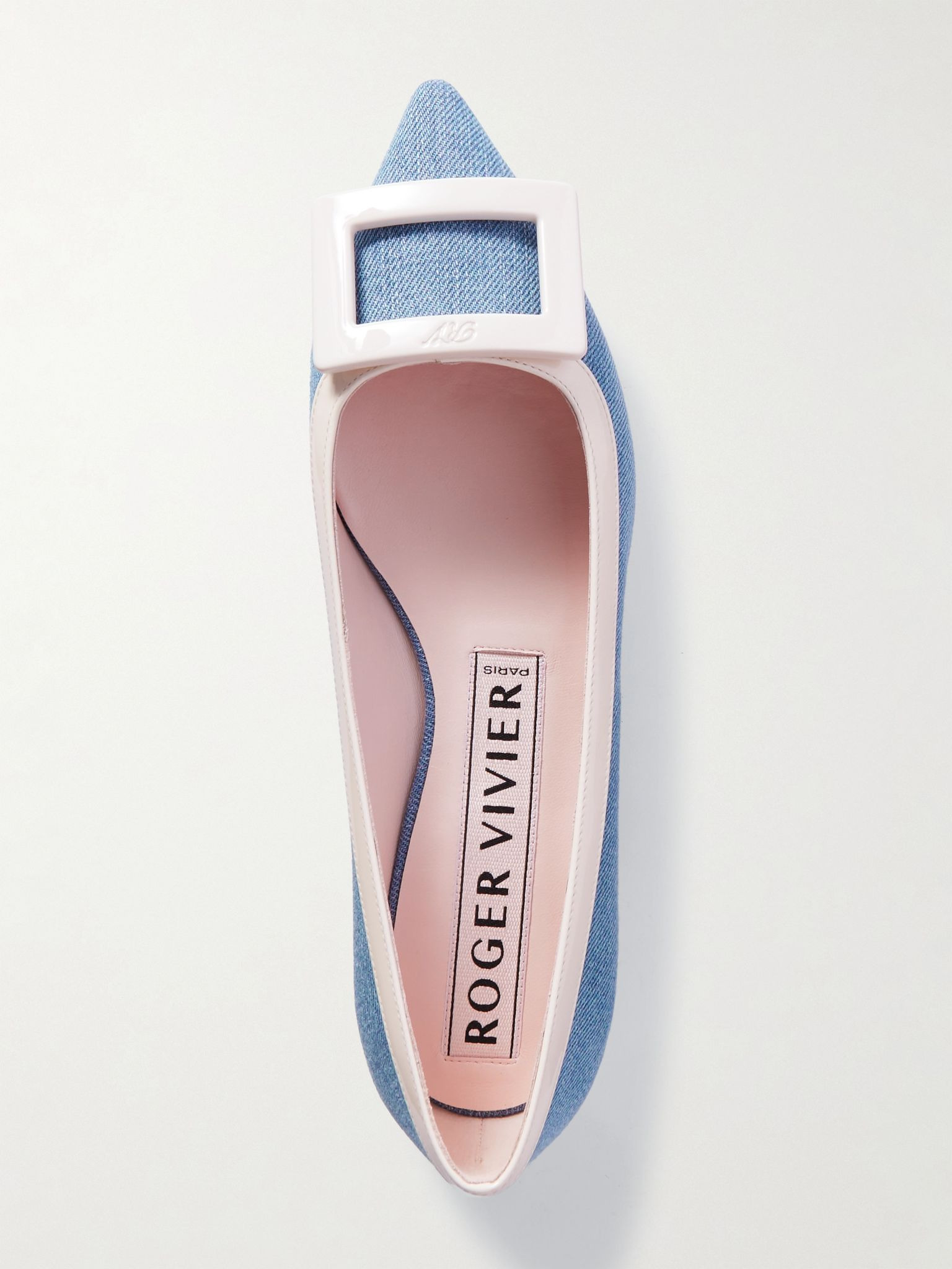 Gommettine buckled denim and patent-leather ballet flats Blue - 5