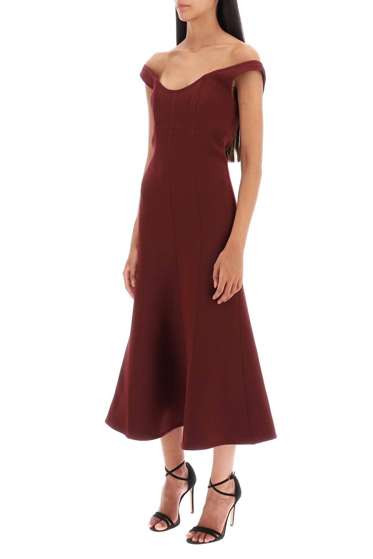 WOOL SILK OFF-THE-SHOULDER MIDI DRESS - 5