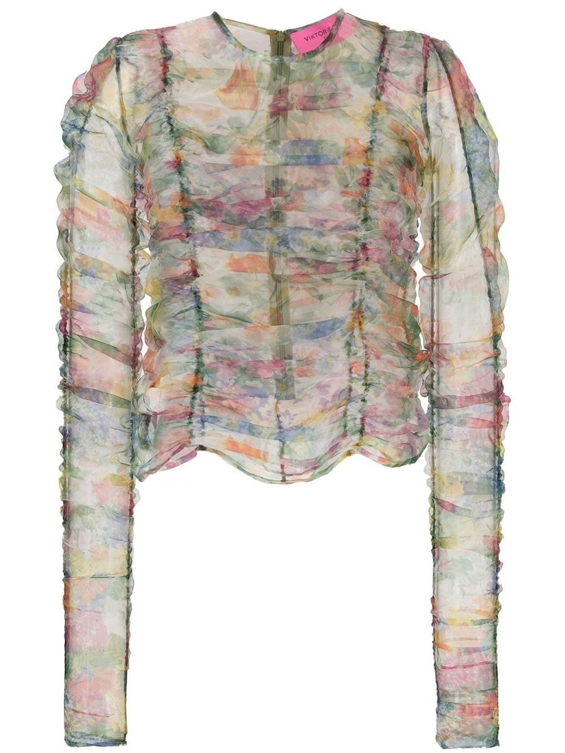 floral-print sheer blouse 1