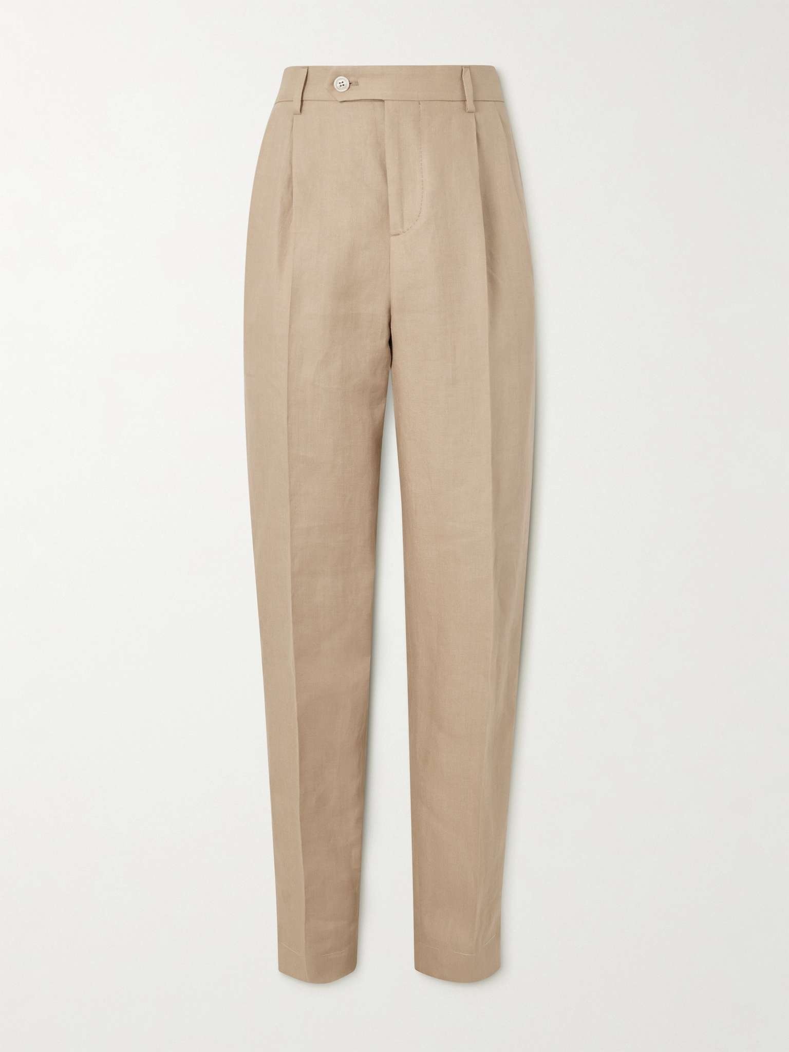 Straight-Leg Pleated Linen Suit Trousers - 1