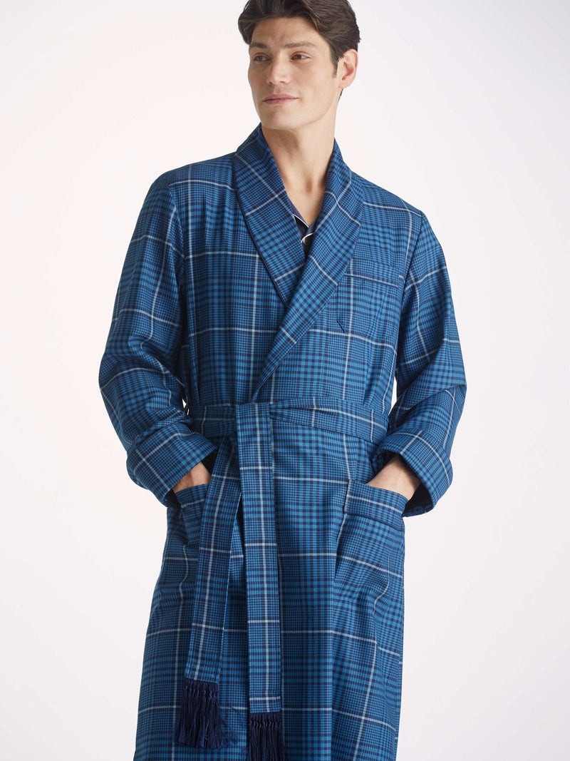 Derek Rose Men's Dressing Gown York 43 Wool Blue outlook
