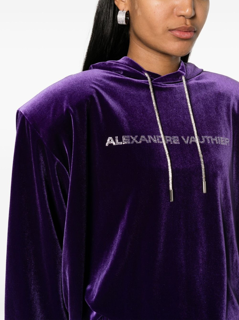 logo-print velour hoodie 5