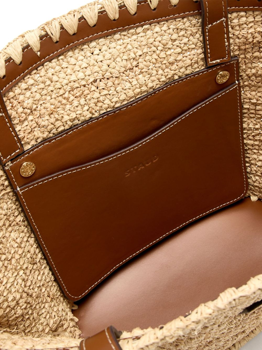 leather-trimmed raffia tote bag - 3