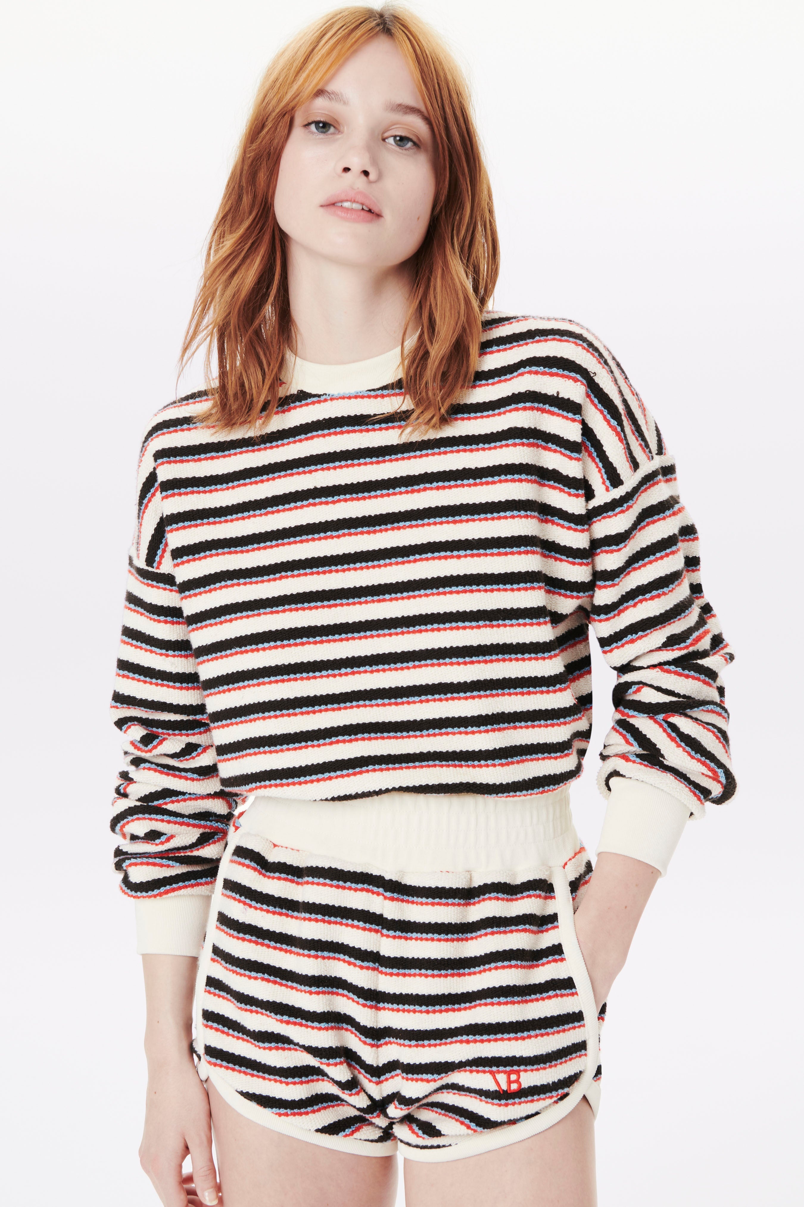 Towelling Crew Neck Sweatshirt in Deckchair Stripe - 3