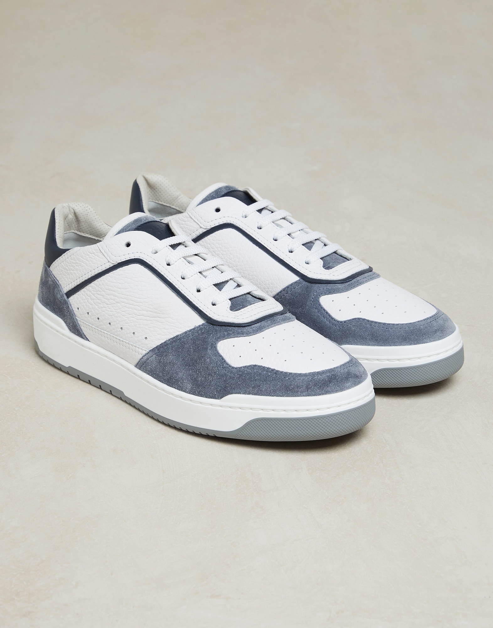 Grained calfskin and washed suede basket sneakers - 2