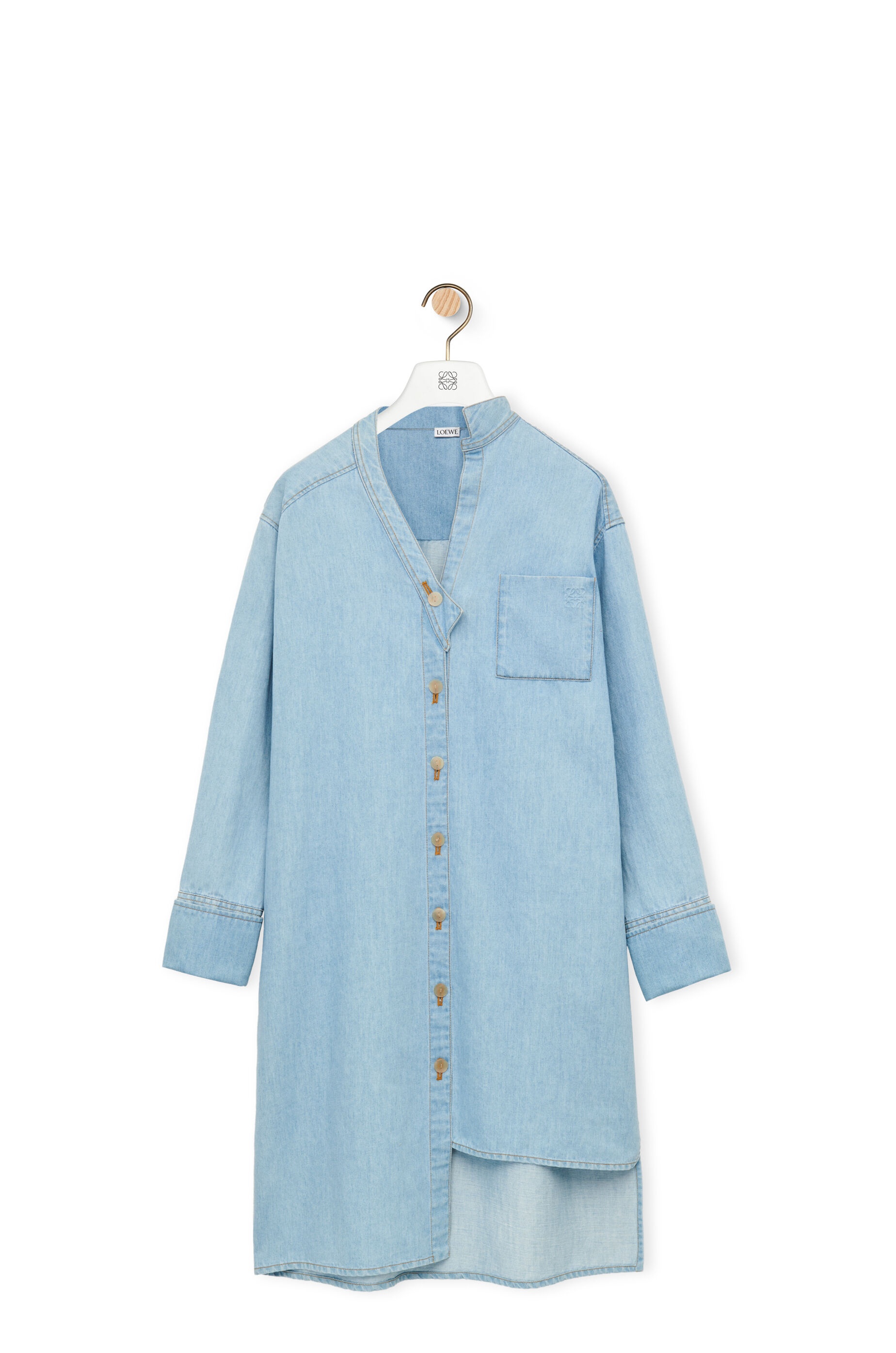 Asymmetric shirt dress in cotton blend denim - 1