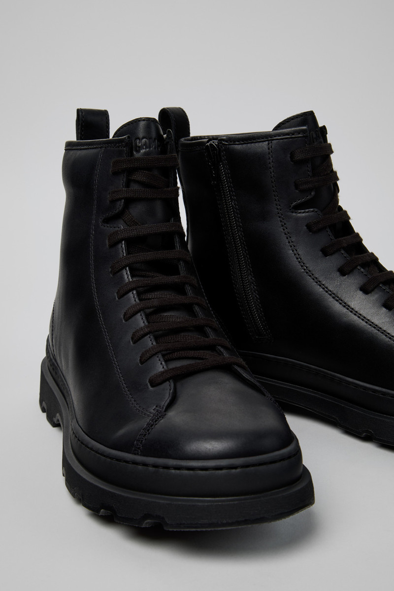 Black Leather Mid Boots for Men. 2