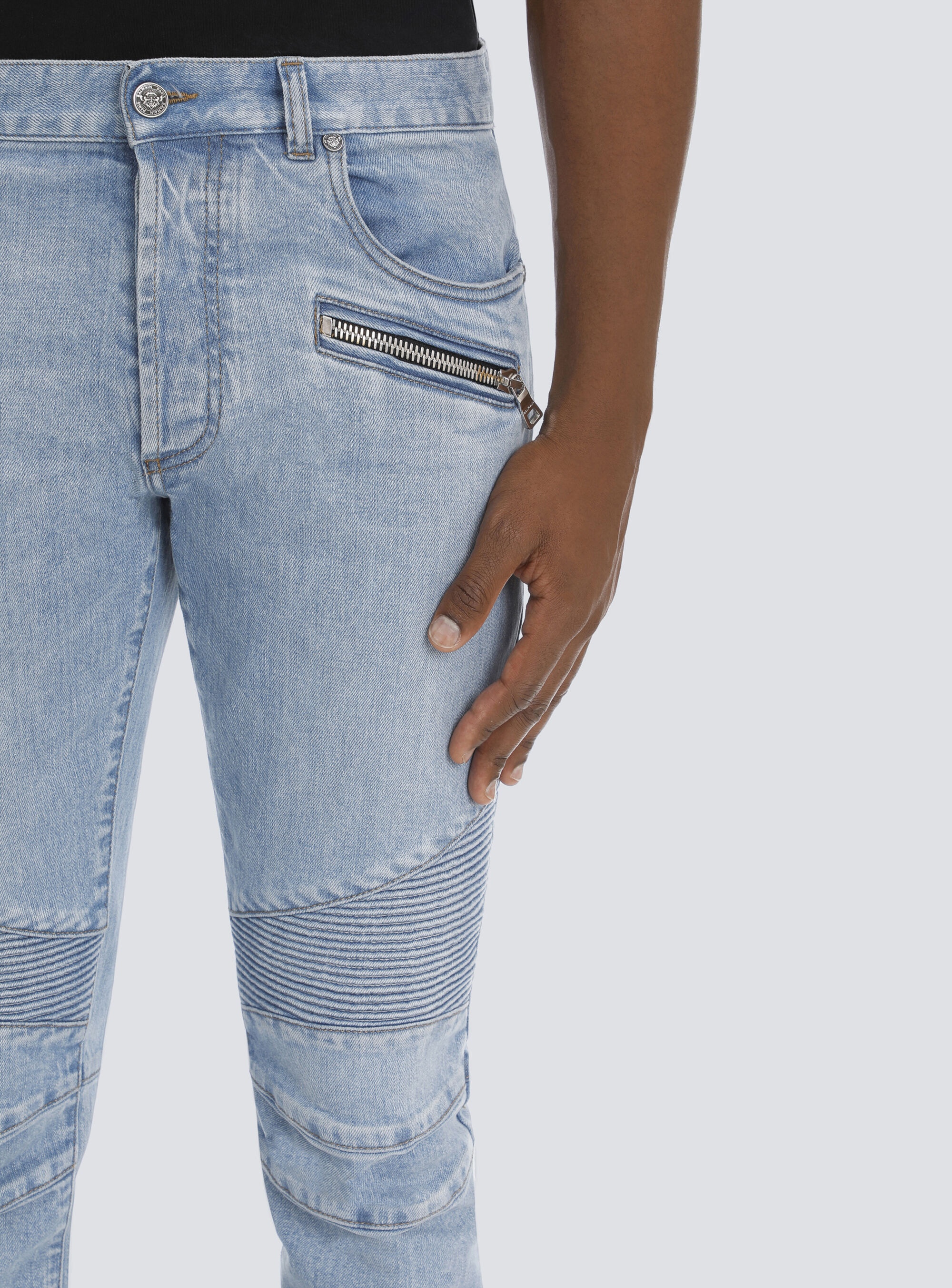 Slim cotton jeans with Balmain monogram - 8