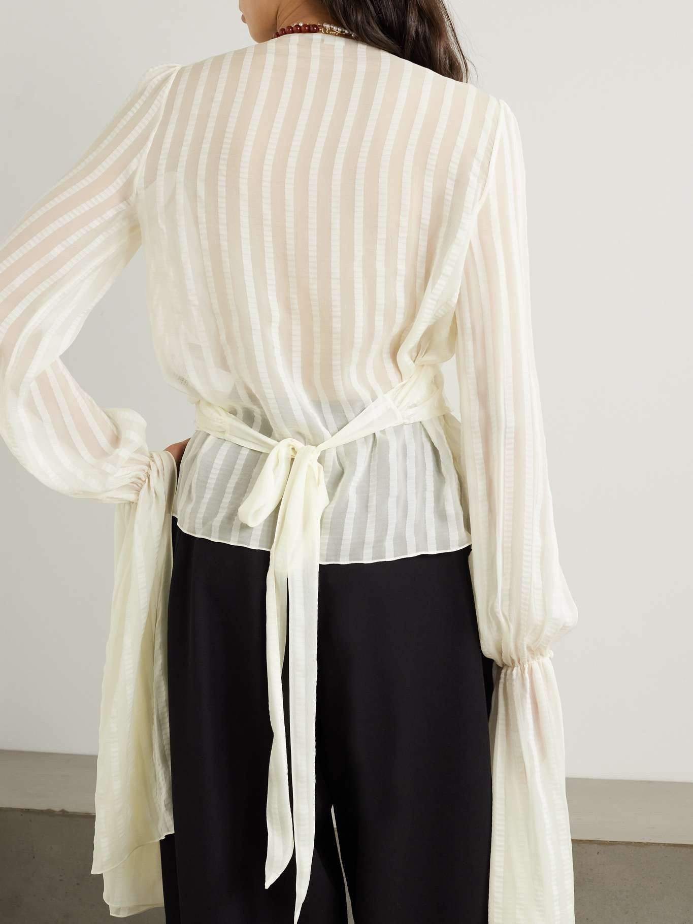 + NET SUSTAIN striped organic silk-blend chiffon wrap blouse - 3