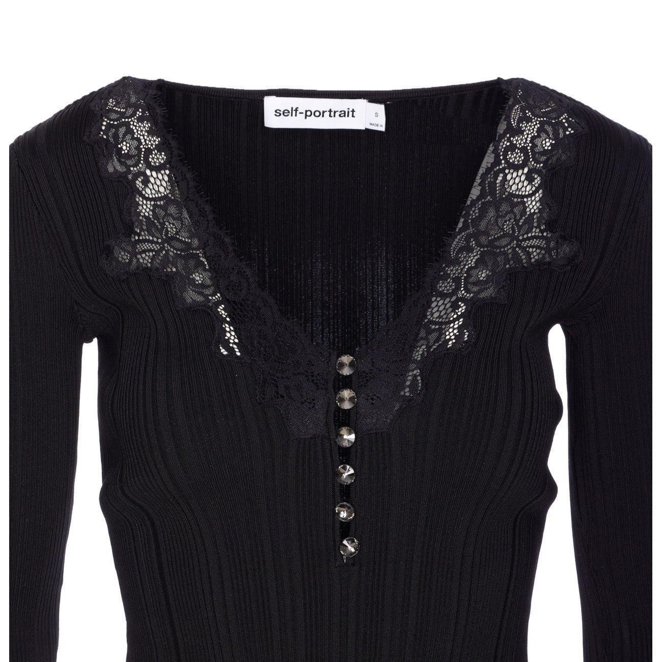 Self Portrait Women Black Lace Trim Knit Top - 4
