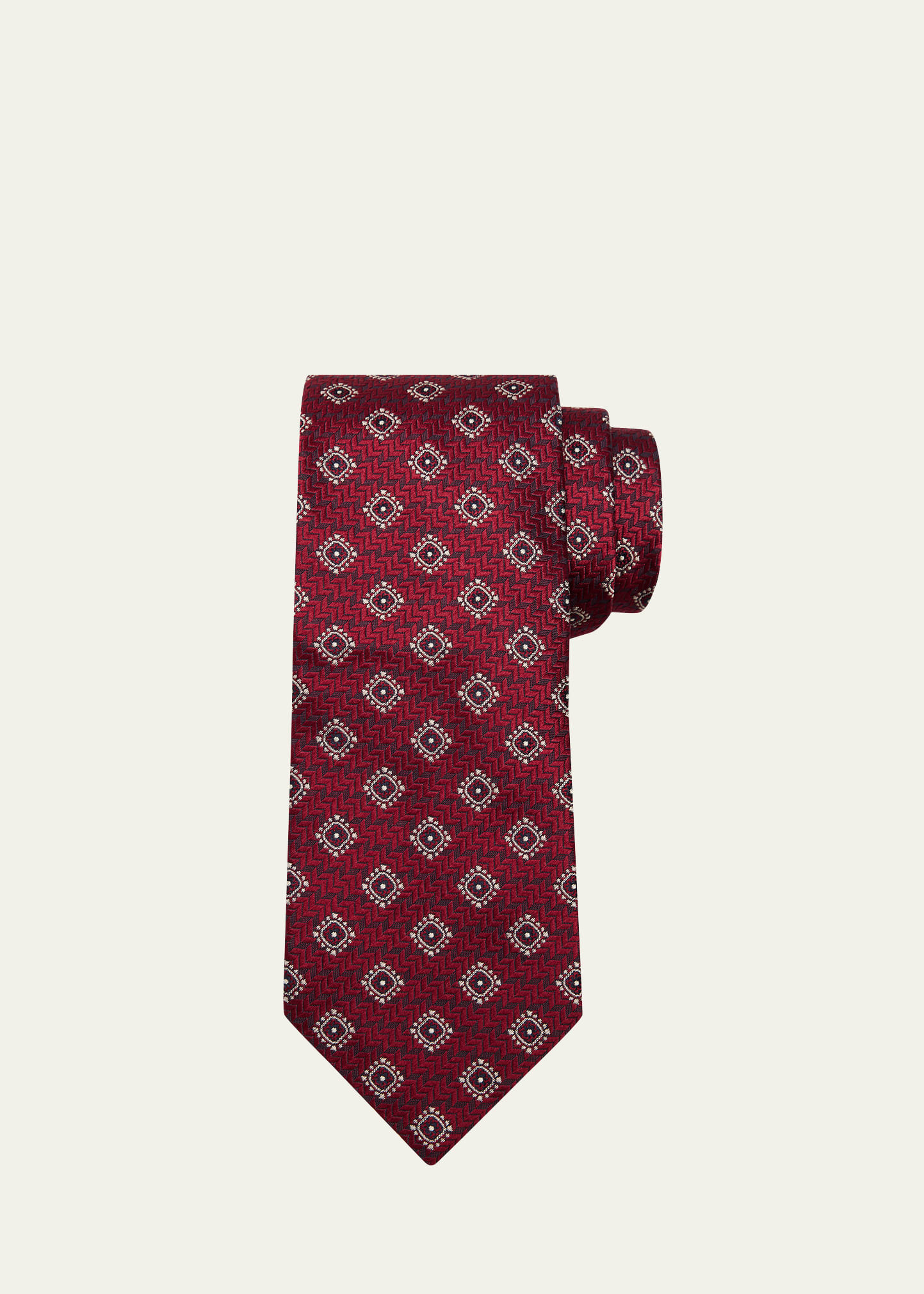 Men's Geometric Tile Jacquard Silk and Cotton Tie - 1
