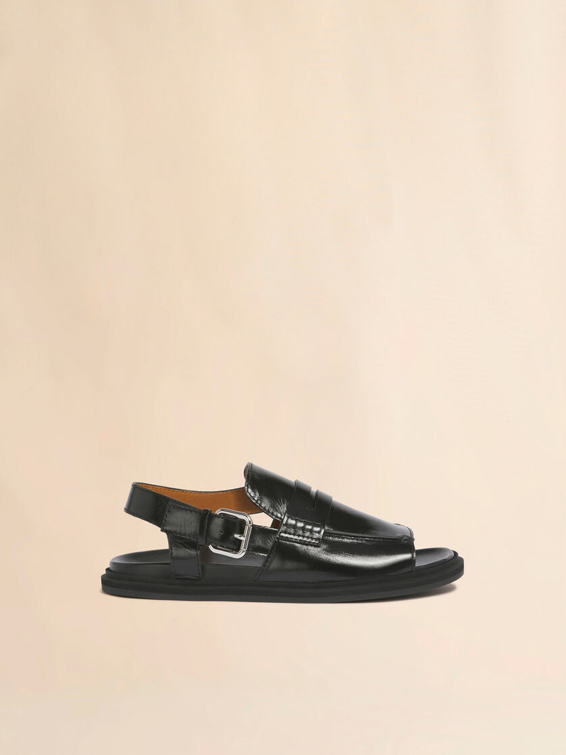 BLACK LEATHER LOAFER SANDAL 1