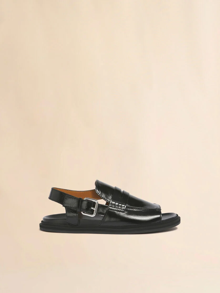 BLACK LEATHER LOAFER SANDAL - 1