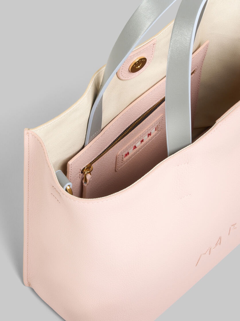 LIGHT PINK AND BEIGE LEATHER MUSEO SOFT TOTE BAG WITH MARNI SYMBOL EMBROIDERY - 3