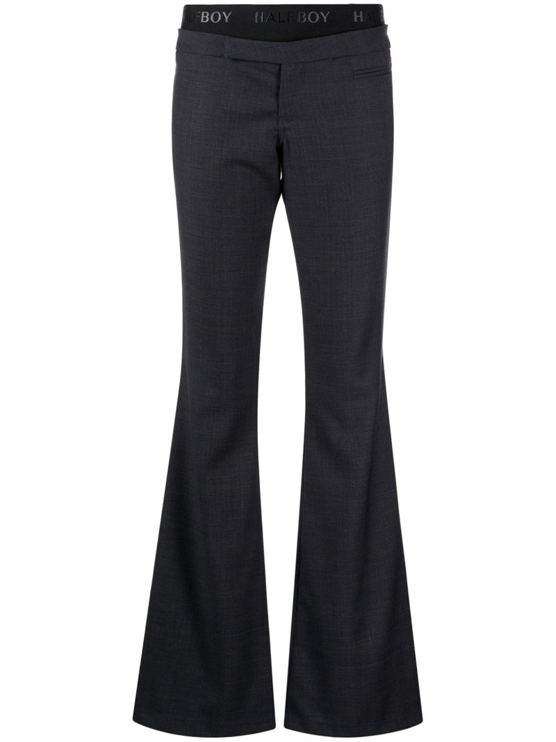 logo-waistband layered-detail flared trousers 1