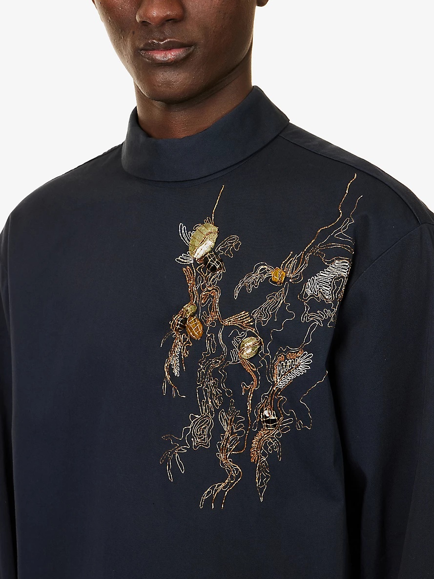 High-Neck Embellished Cotton Shirt - 5