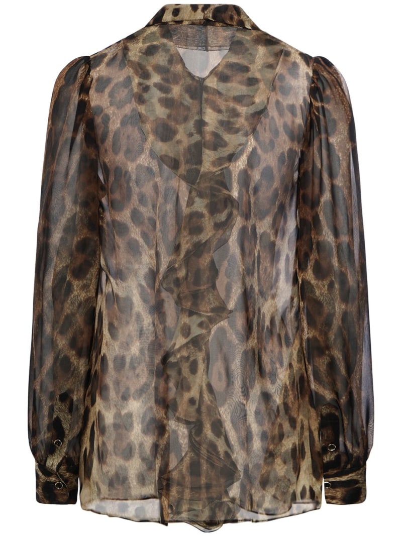 Leopard print ruffled silk chiffon shirt - 4