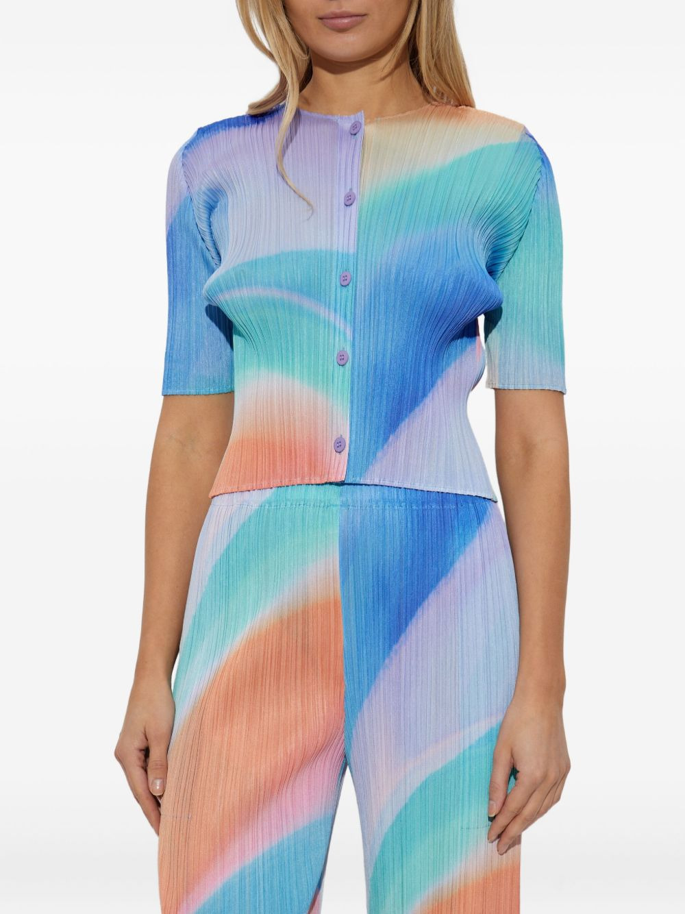 pleated button-front cardigan - 3
