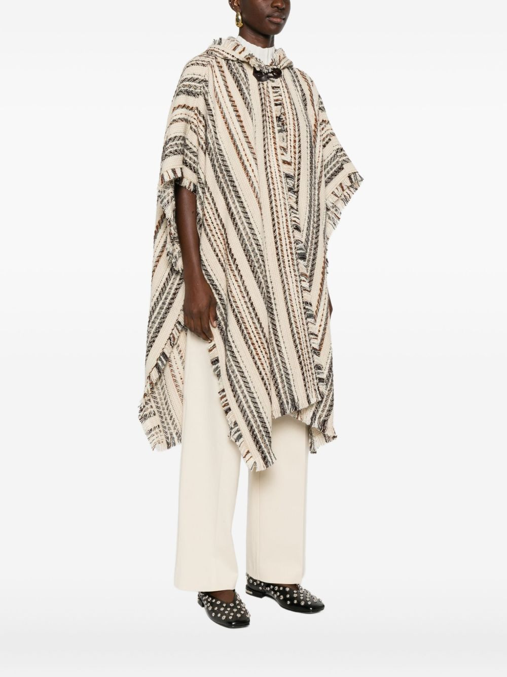 striped fringed hooded coat - 3