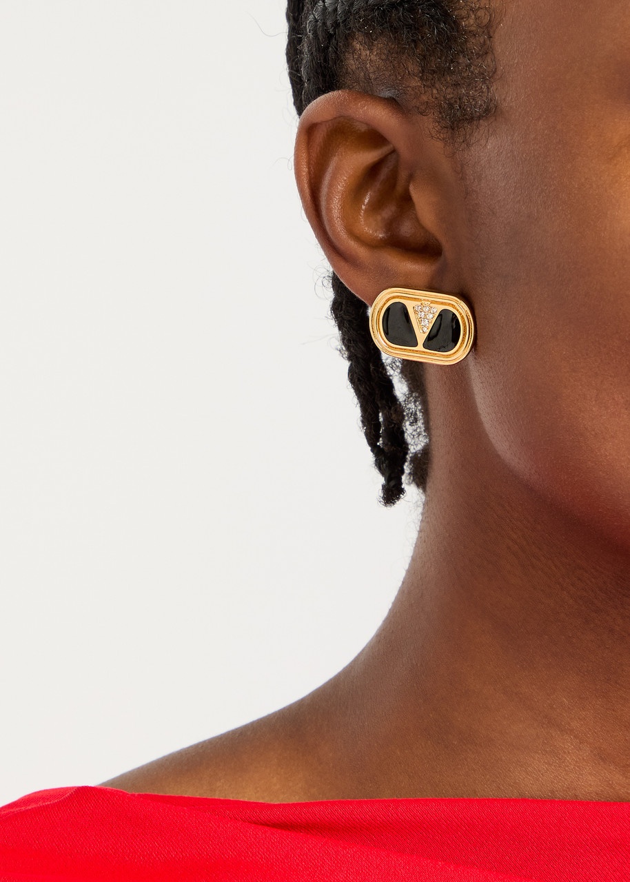 Valentino Ovalette Vlogo Enamelled Stud Earrings - 2