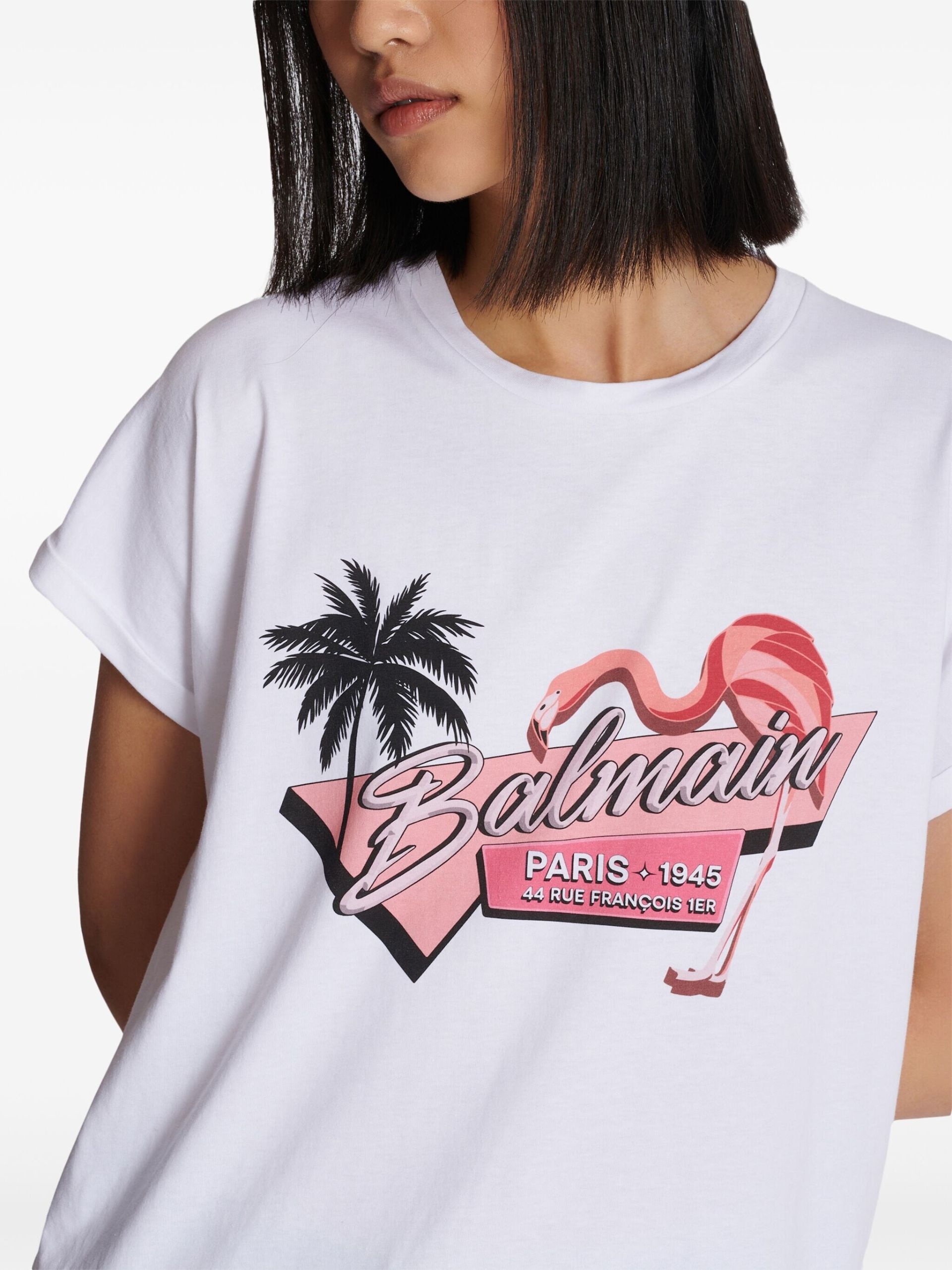 White Flamingo-print cotton T-shirt - 7